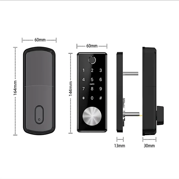 Foto con las medidas del cerrojo digital SG6024