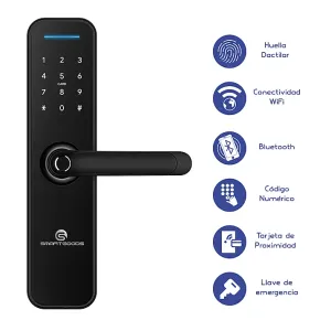 Cerradura digital para puerta modelo SG290, color negro, con acceso por huella y teclado.