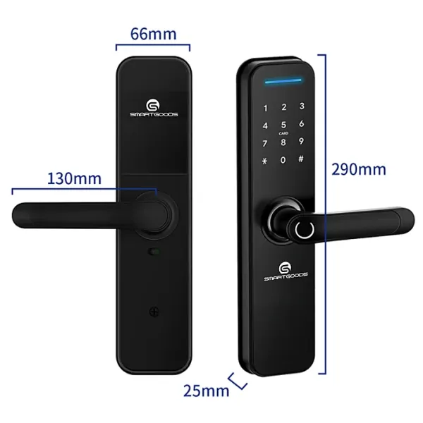 Medidas de los paneles de la cerradura digital negra modelo SG290