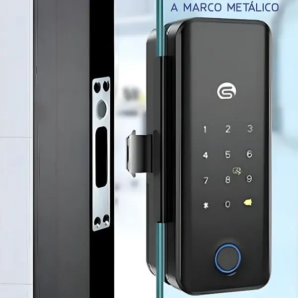 Cerradura SG-V19 instalada a marco de aluminio